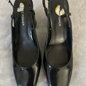 Marc Fisher Black Patent Slingback Square-Toe Pumps